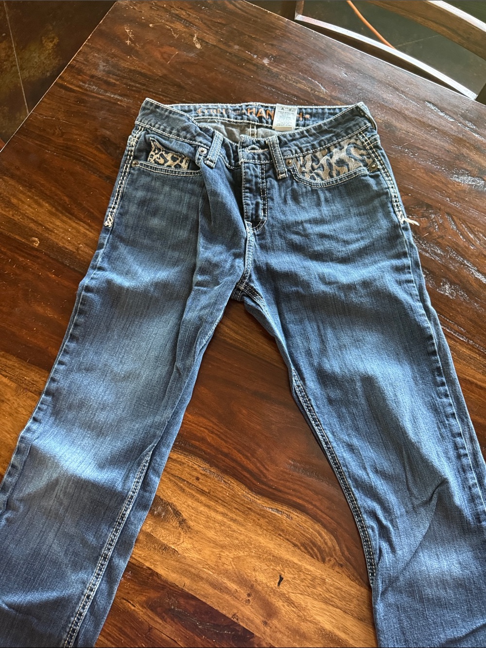Cruel Girl Hannah 27/3L Blue Boot Cut Jeans with Leopard Embroidered Pocket - Picture 6 of 8